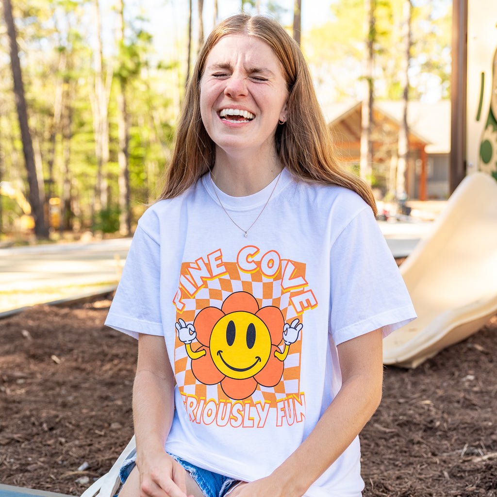 Adult Checkerboard Flower Tee - Pine Cove Web Store