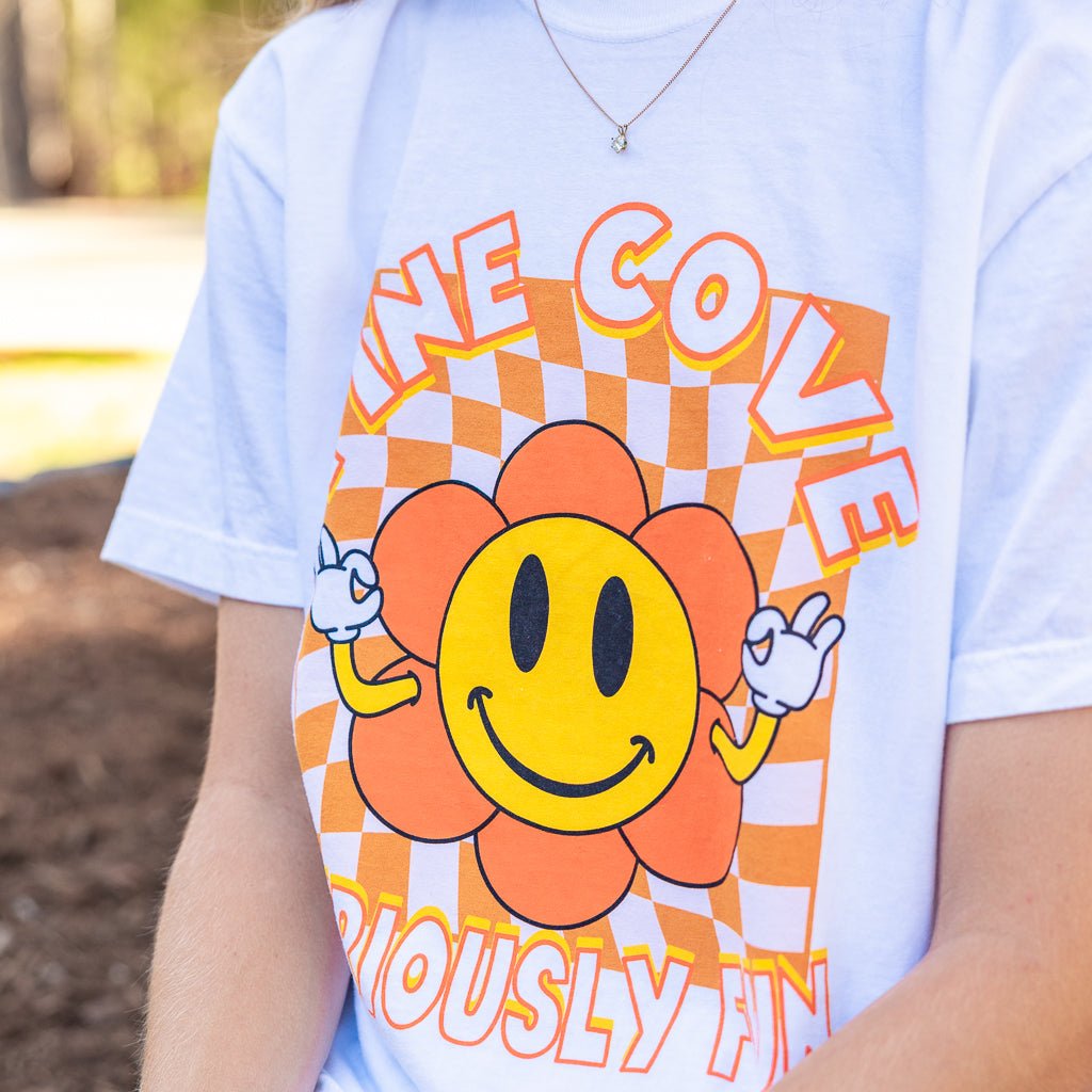 Adult Checkerboard Flower Tee - Pine Cove Web Store