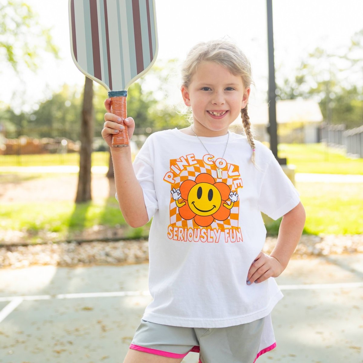 Youth Checkerboard Flower Tee - Pine Cove Web Store