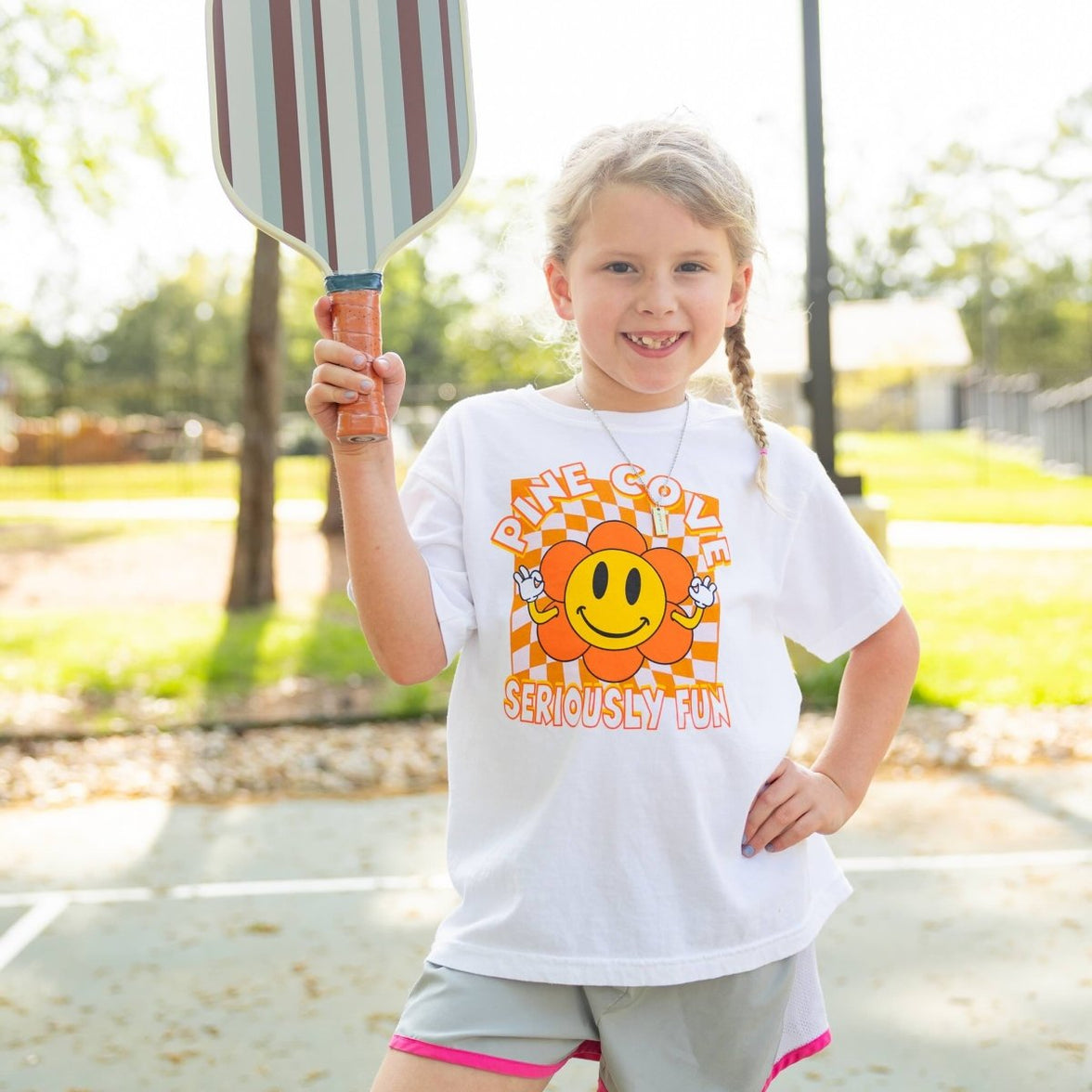Youth Checkerboard Flower Tee - Pine Cove Web Store