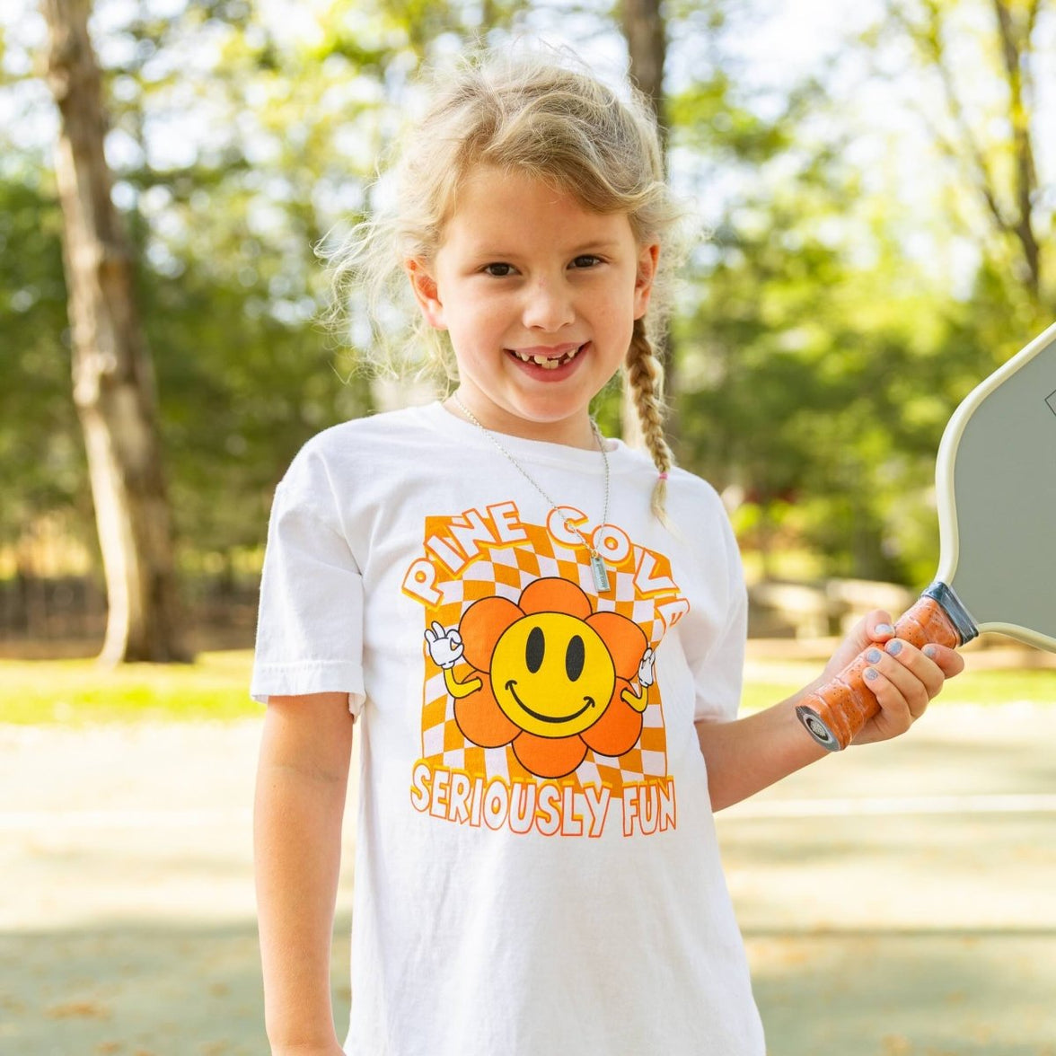 Youth Checkerboard Flower Tee - Pine Cove Web Store