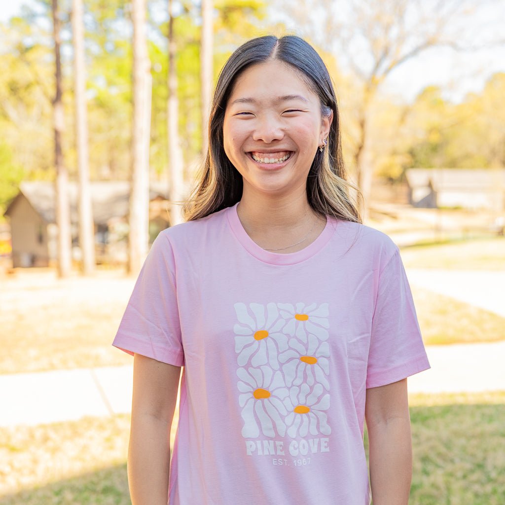 Adult Pink Daisy Tee - Pine Cove Web Store
