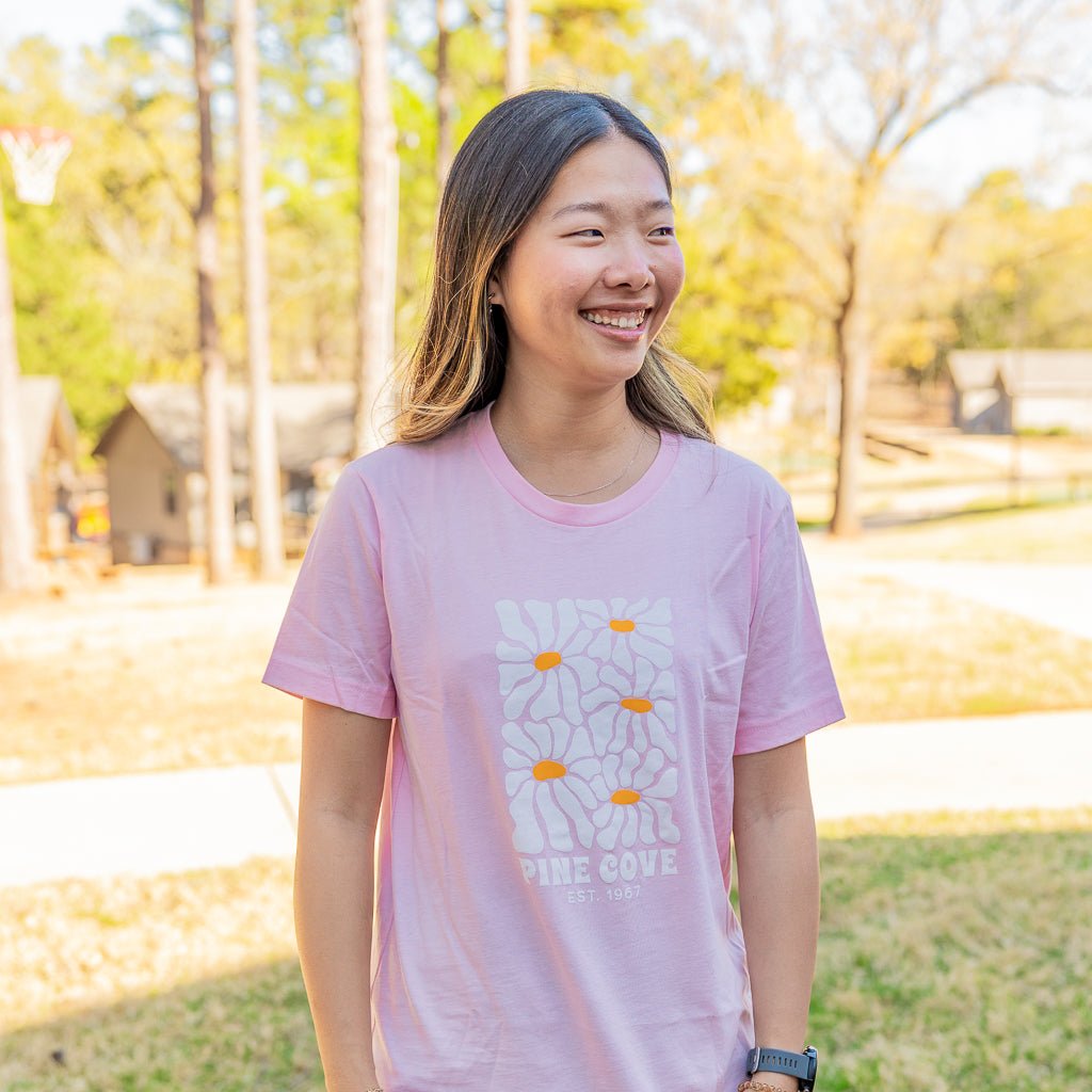Adult Pink Daisy Tee - Pine Cove Web Store