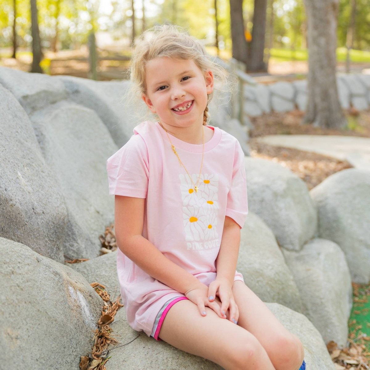 Youth Pink Daisy Tee - Pine Cove Web Store