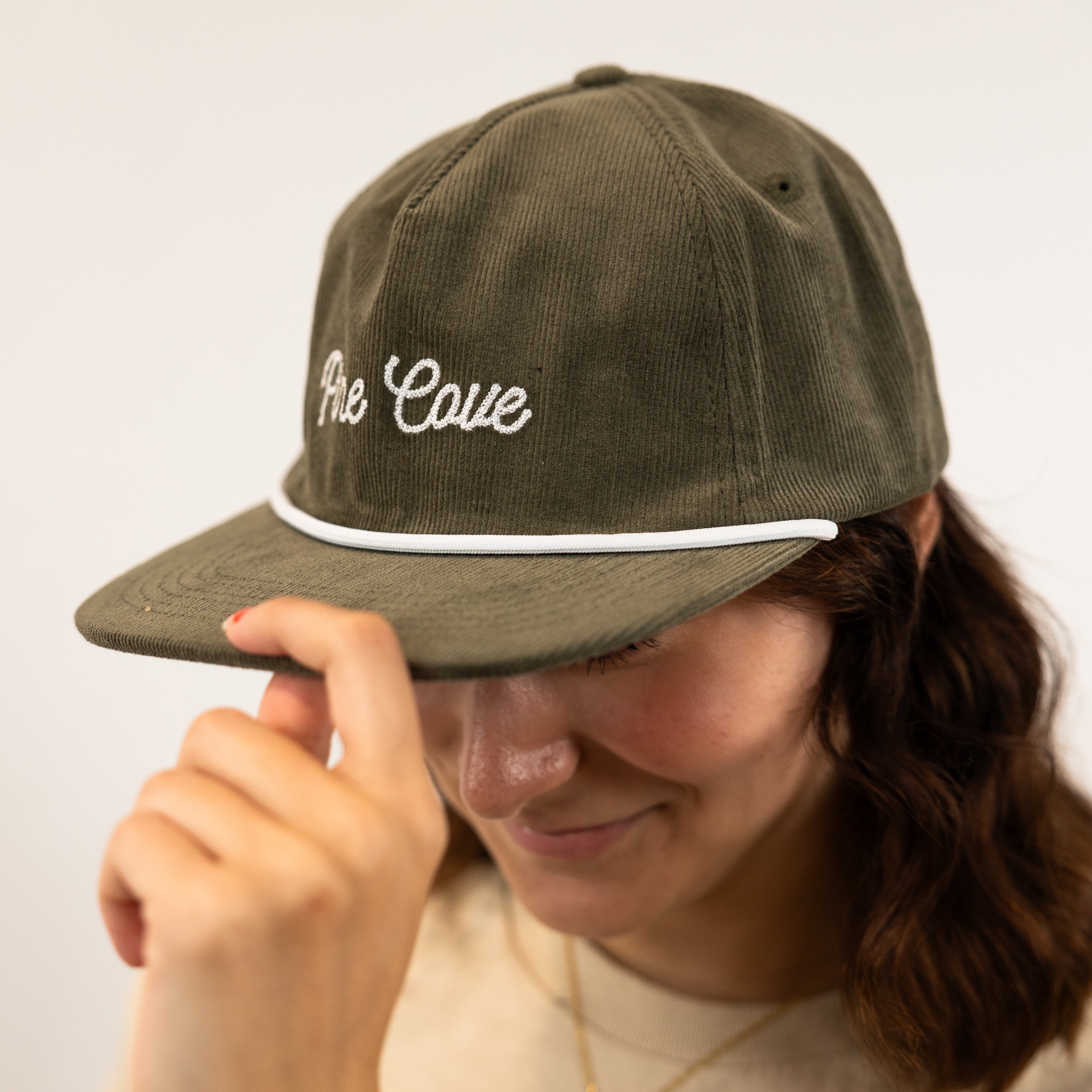 Hat Olive Rope Cursive Corduroy